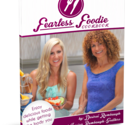book cover showing two women holding food in kitchen