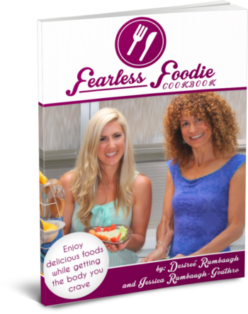 book cover showing two women holding food in kitchen