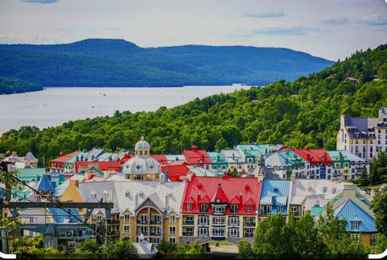 colorful buildings in Tremblant Canada viewed from the air