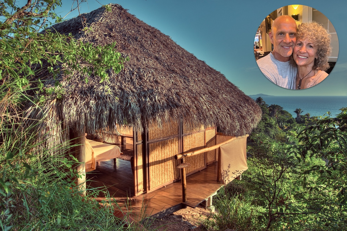 cabana in a tropical location with ocean in the background